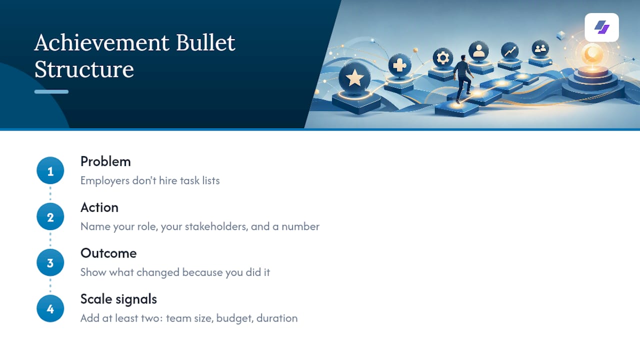 Diagram showing problem-action-outcome structure for resume bullets