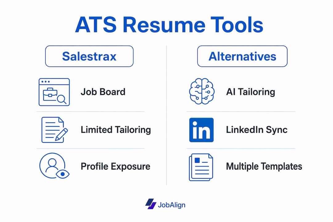 Infographic comparing Salestrax and alternative ATS resume tools