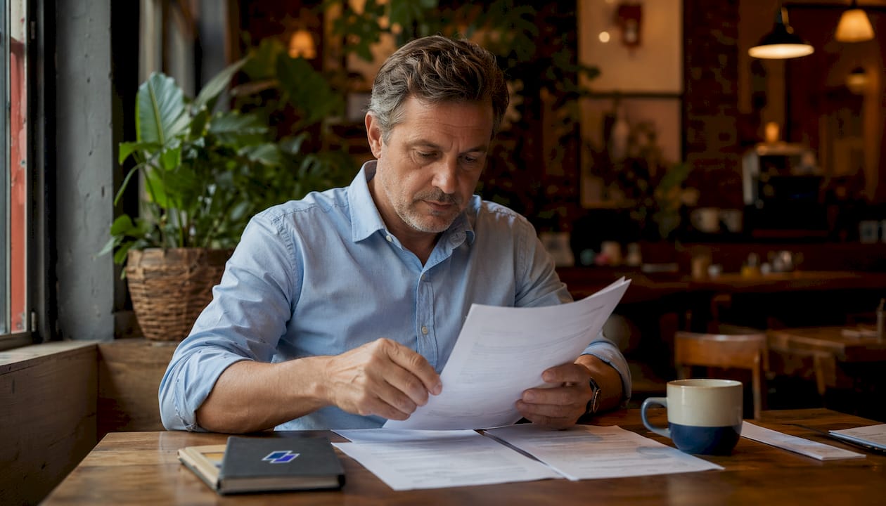 Recruiter quickly scanning resumes in office