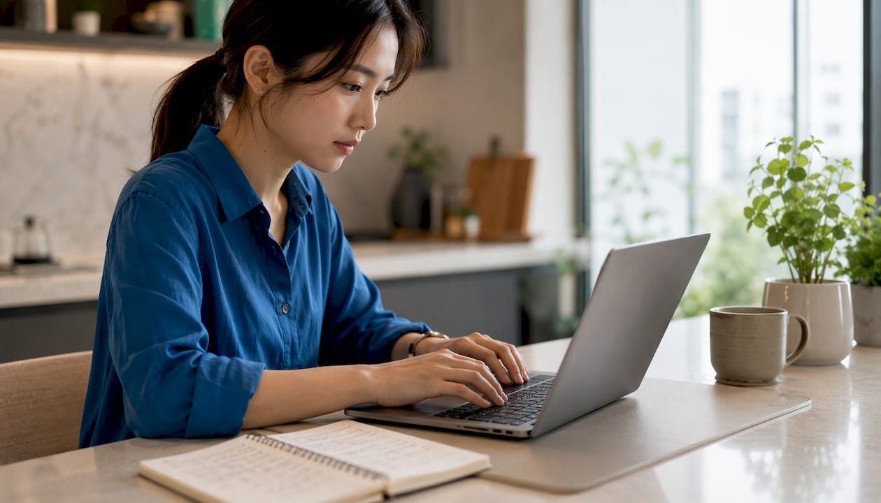Hands typing combination resume on laptop keyboard