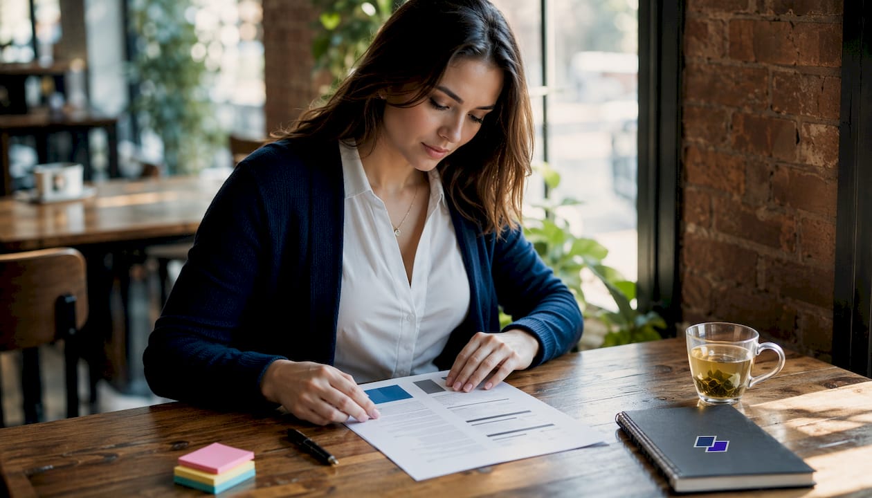 Hands arranging clean resume layout on desk