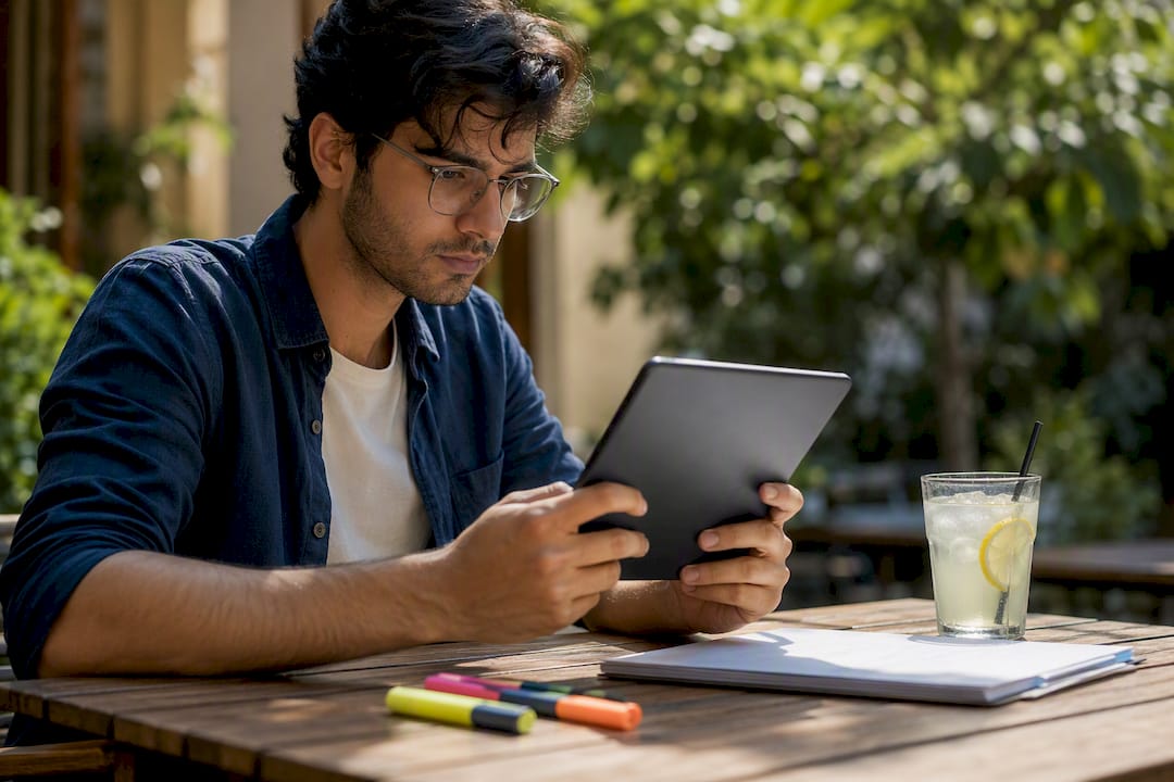 Person holding blank notebook ready to edit