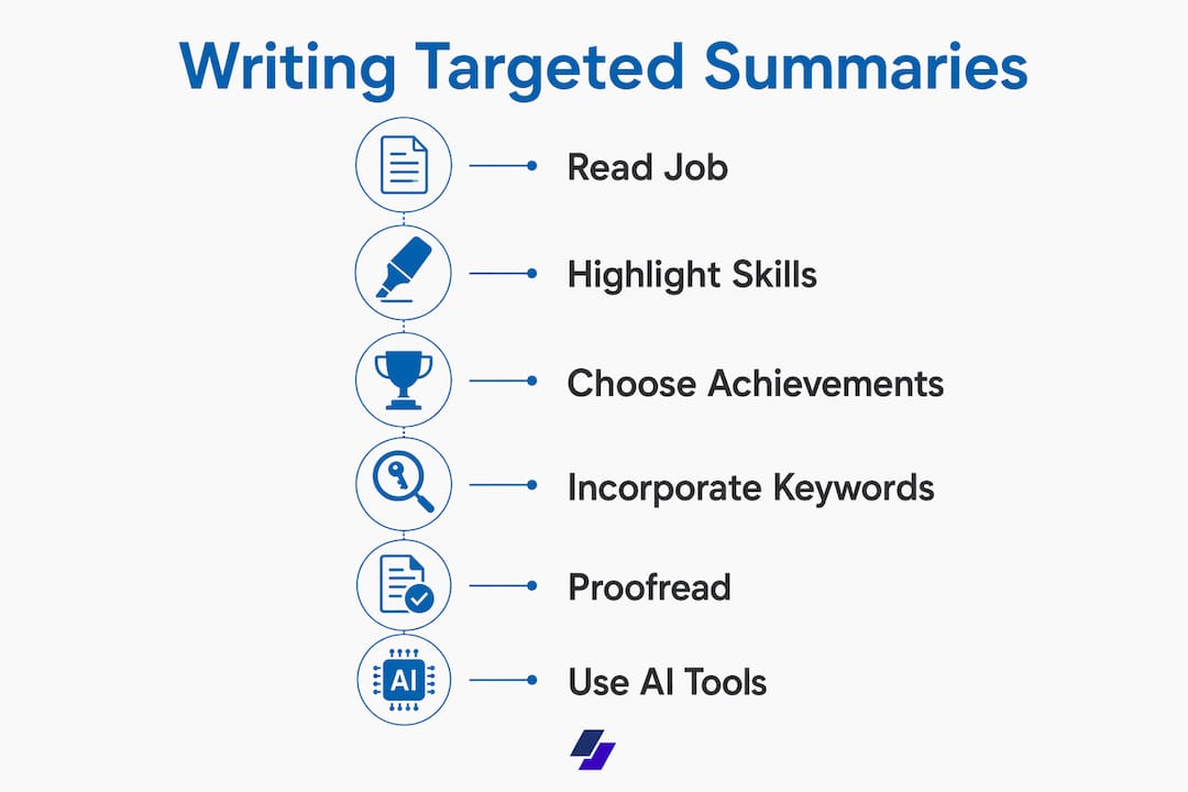 Infographic showing steps to write targeted resume summary