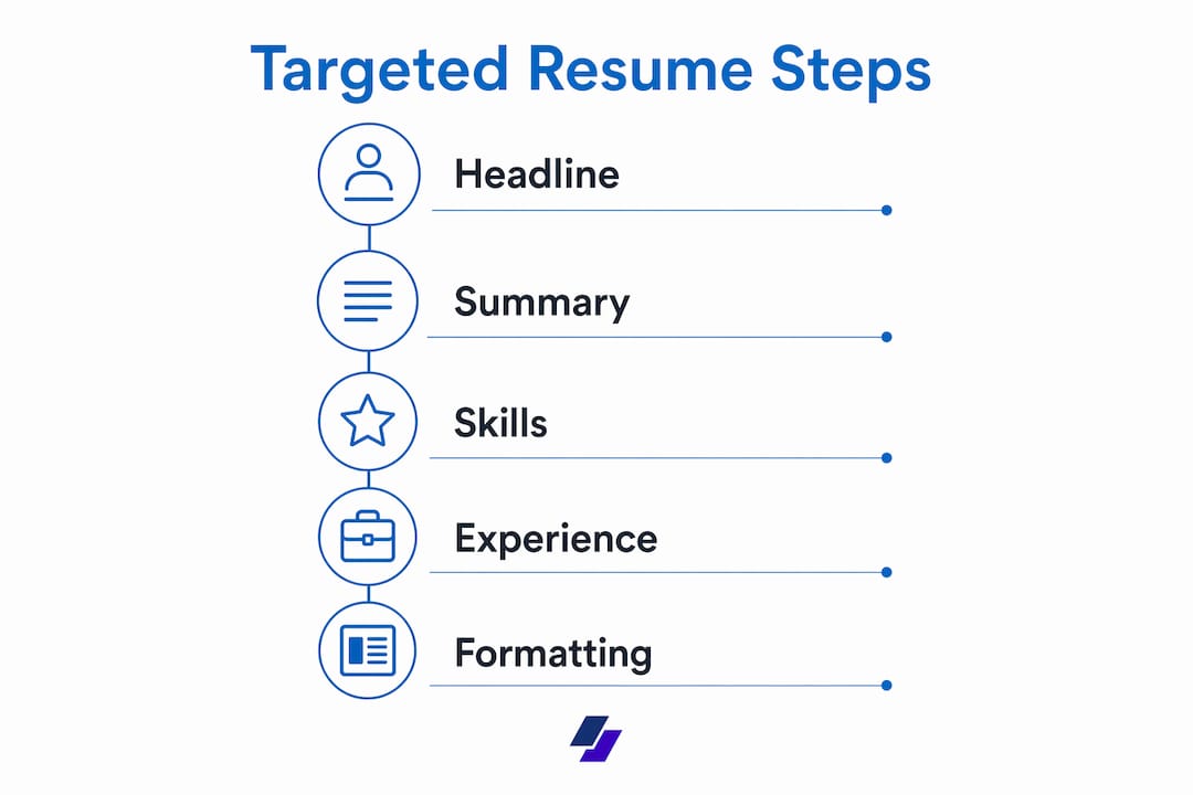 Infographic illustrating core components of a targeted resume