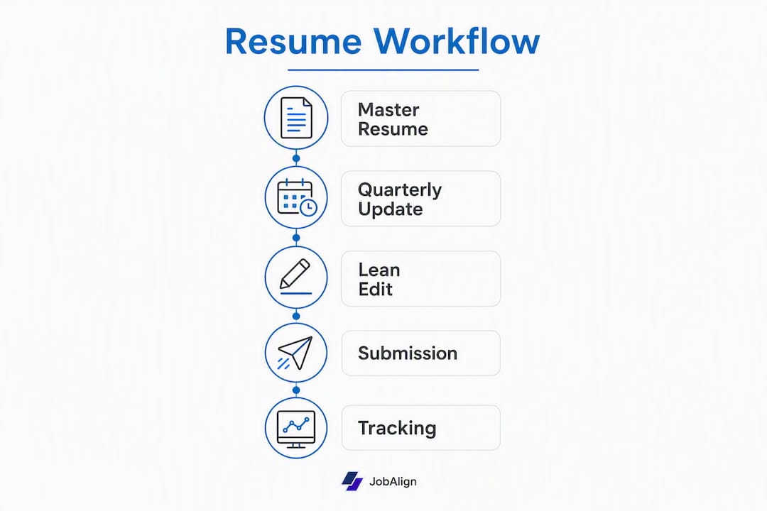 Infographic showing five steps of contract resume workflow