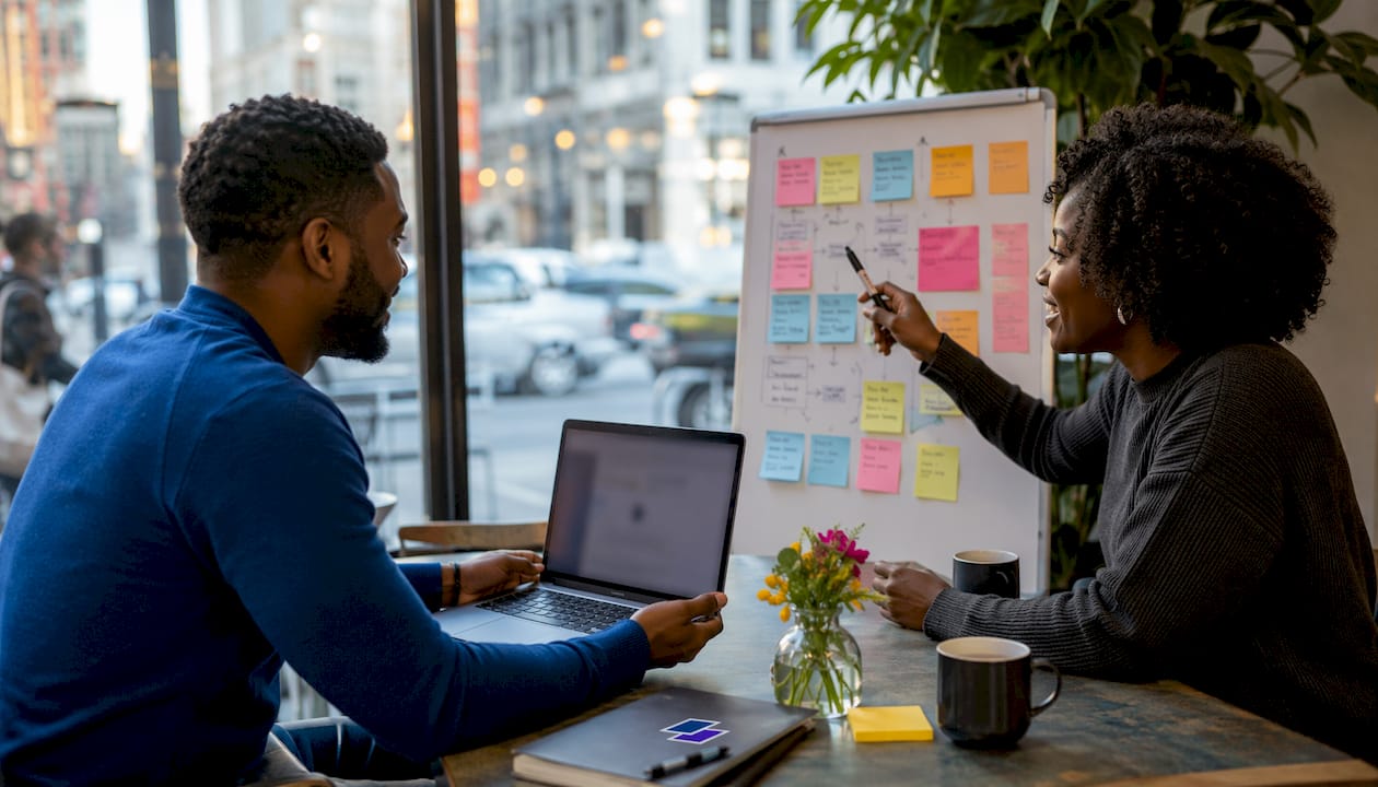 Two people collaborating on resume tailoring notes