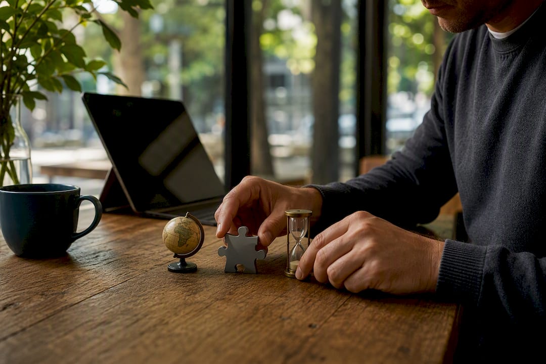 Hands placing skill symbols for transferable skills on desk